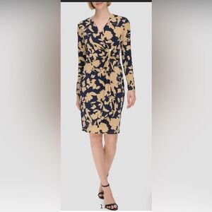 NWT Calvin Klein Floral Long Sleeve Side Bar Dress